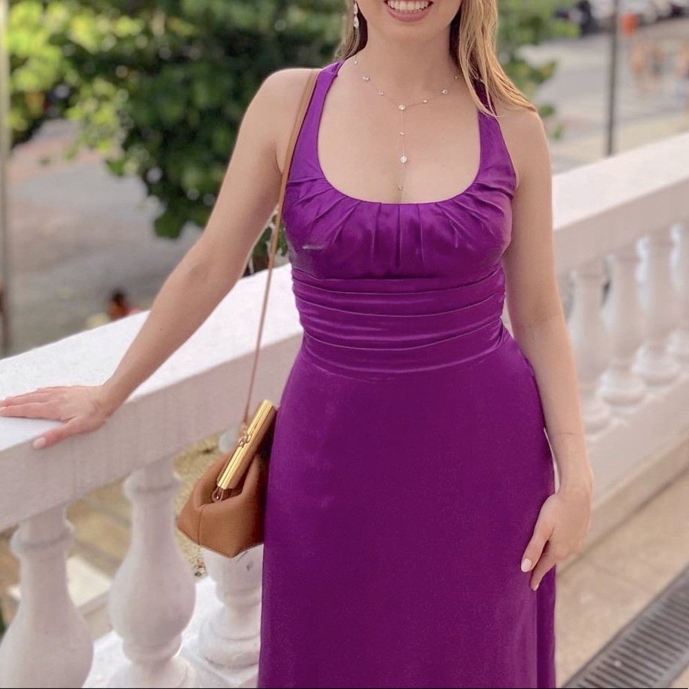 Purple silk evening dress - petite